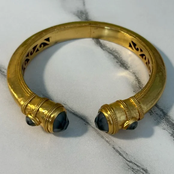 NWOT JULIE VOS 24K Gold Plated Charcoal Blue Bangle Hinge Bracelet - Picture 4 of 6